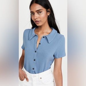 NWOT Madewell Erica Polo Tee in Distant Ocean Blue XXS